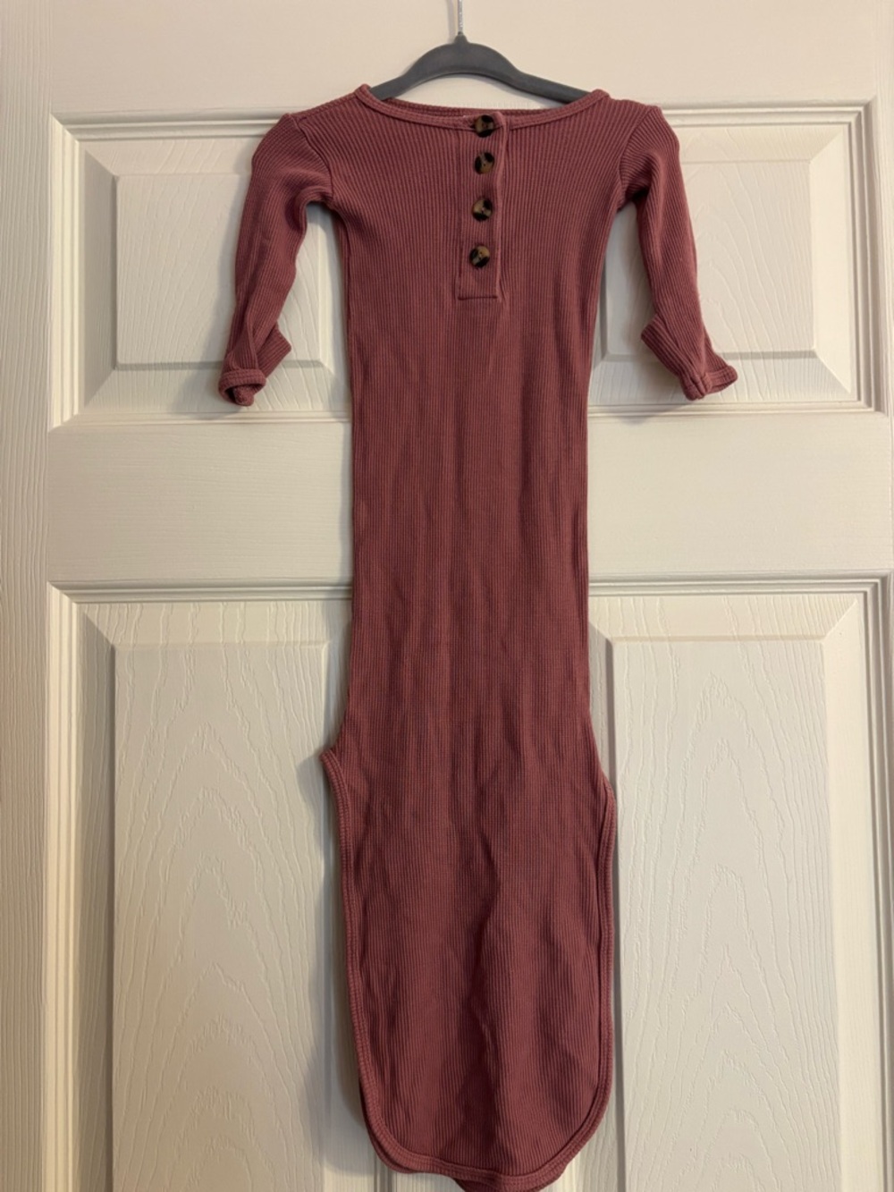 Lou Lou & Company Mauve Ribbed Newborn Gown with Buttons